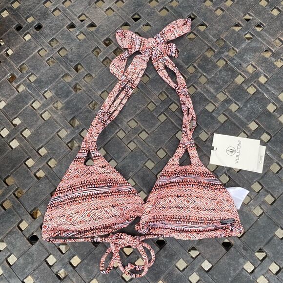 Volcom NWT Wild Daze Orange/Black/White Triangle Bikini Top Size Small. - Picture 1 of 7